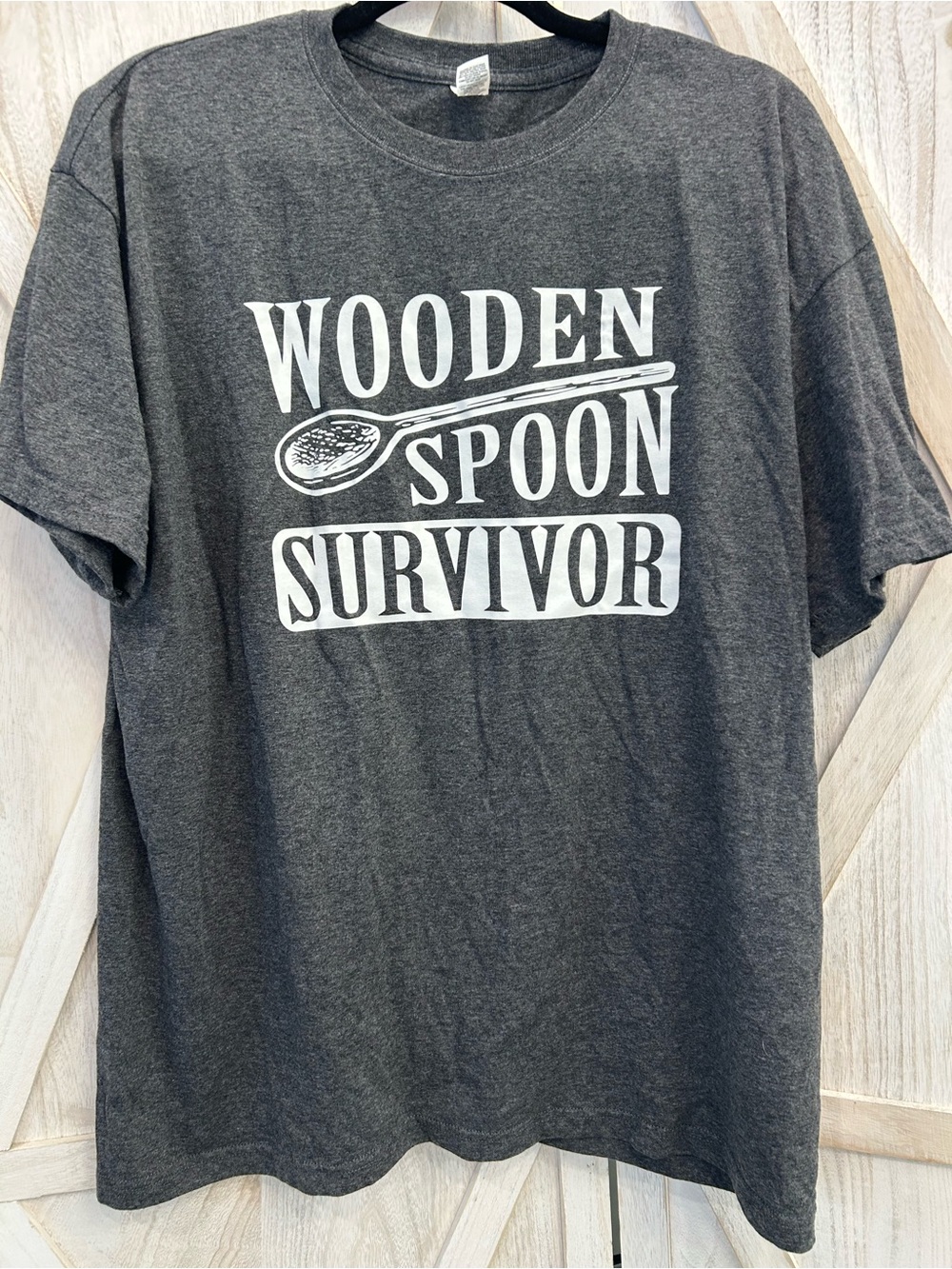 Wooden Spoon Survivor Funny Family Humor T-Shirt Men's Large Graphic Tee
